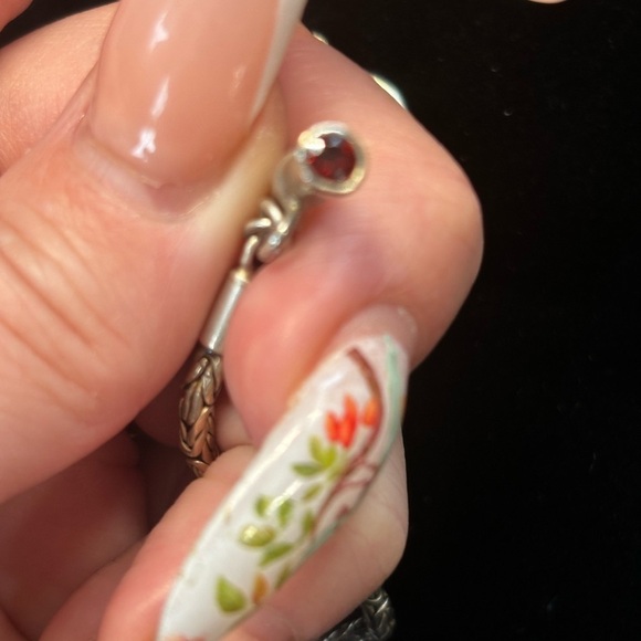 Sterling Silver 3mm Round Byzantine Puffy Heart Garnet Toggle 925 Bracelet 7" - Picture 6 of 7